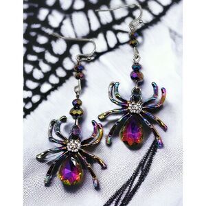 Spider Rainbow Iridescent Statement Earrings Insect Costume Party Halloween Lg